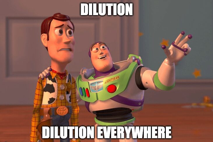 Dilution article title image: Toy Story growth debt dilution meme